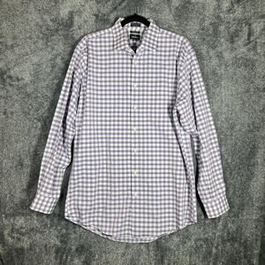 Neiman Marcus Shirt Mens 16.5 Purple Gingham Wrinkle Free Trim Fit Button Dress